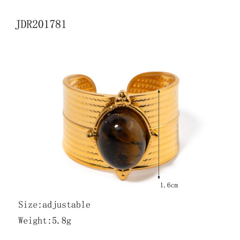 European American Stainless Steel Tiger Eye Stone Ring Premium Natural Stone Finger Ring Titanium Steel Jewelry Cross Border Rings
