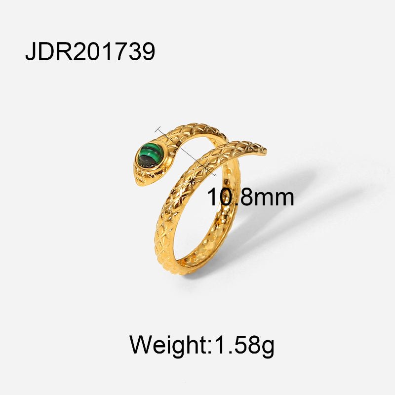 Premium 18K Gold Plated Green Natural Stone Open Ring For Women INS Minimalist Retro Finger Ring Stainless Steel Non Fading