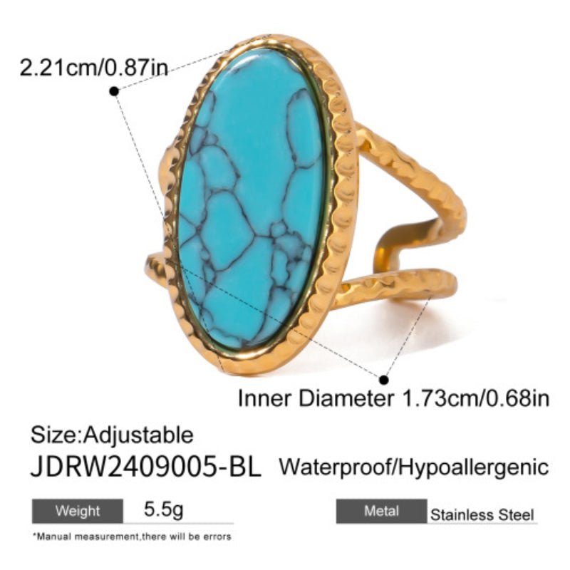 European American Stainless Steel Natural Stone Turquoise Ring Premium Niche Finger Ring Titanium Steel Jewelry Cross Border Ring
