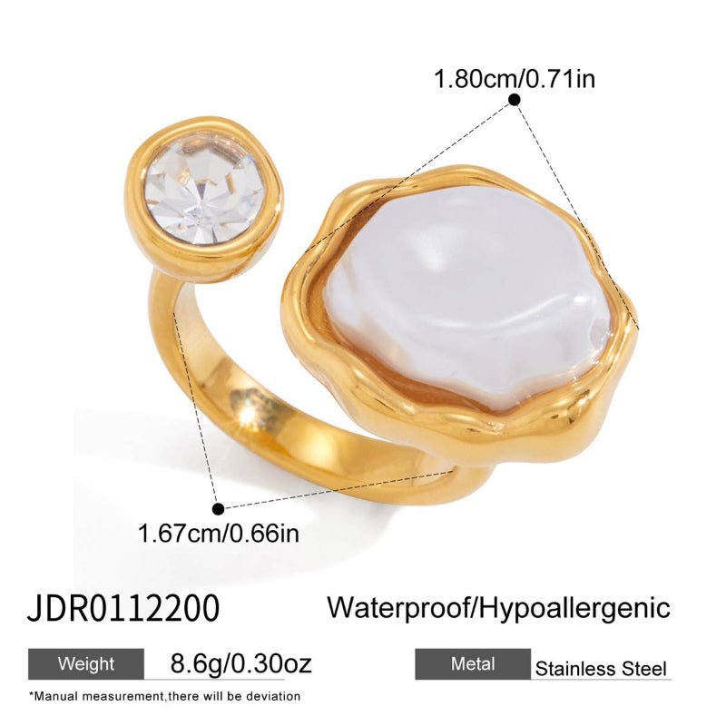 Stainless Steel Resin Pearl Ring Niche Premium 18K Gold Non Fading Ring Titanium Steel Cross Border Jewelry
