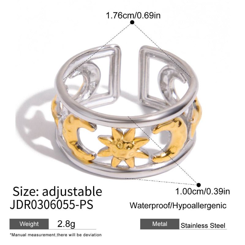 Moon Star Color Block Titanium Steel Ring for Women | Waterproof Non-Fading Hypoallergenic Stainless Steel Fashion Jewelry