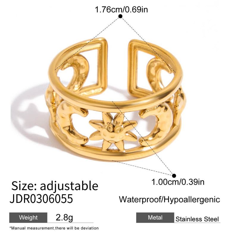 Moon Star Color Block Titanium Steel Ring for Women | Waterproof Non-Fading Hypoallergenic Stainless Steel Fashion Jewelry