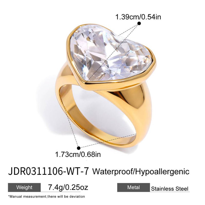 Rhinestone Heart Ring Titanium Steel Non Fading Jewelry Stainless Steel Cross Border Valentine's Day Jewelry Women High End
