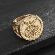 European and American Cross Border New Hip Hop Hiphop Finger Ring Titanium Steel Gold Plated Big Angel Saint Claire Exorcism Men Ring