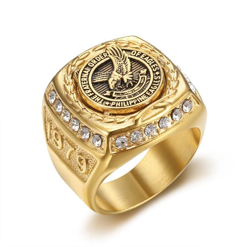 Hot Selling New Arrival for Southeast Asia Cross-border Market Stainless Steel Vacuum Gold Plated Diamond Inlaid Philippine Eagle Domineering Men's Ring