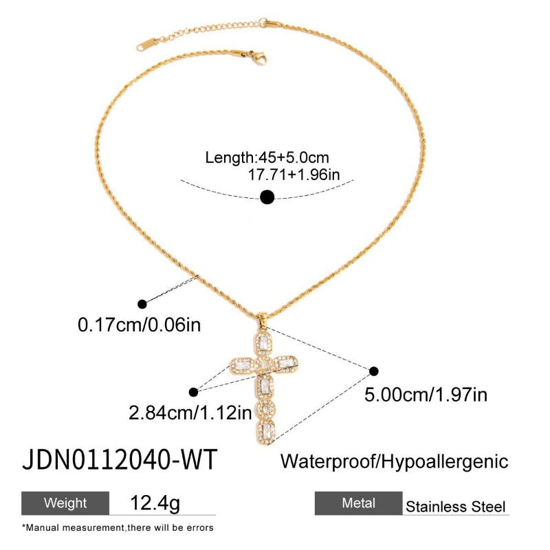 European American Rhinestone Titanium Steel Necklace Non Fading Light Luxury Clavicle Chain Stainless Steel Jewelry High End Cross Border Hot Sale