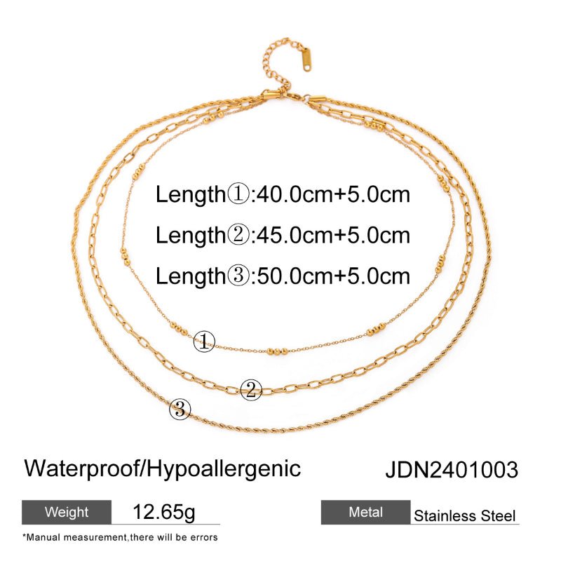 European American Three Layer Stacked Titanium Steel Necklace For Women Light Luxury Premium Clavicle Chain Stainless Steel Jewelry Cross Border