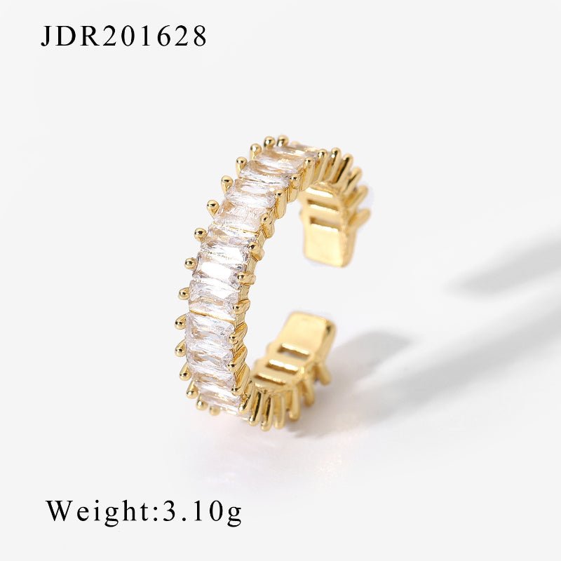 European American New INS Style 18K Gold Copper Inlaid Zircon Open Ring Fashion Retro Style Couple Rings Geometric Finger Ring For Women