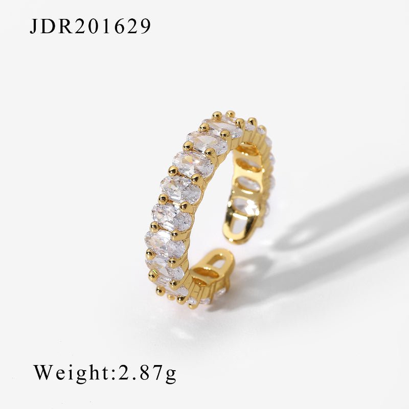 European American New INS Style 18K Gold Copper Inlaid Zircon Open Ring Fashion Retro Style Couple Rings Geometric Finger Ring For Women