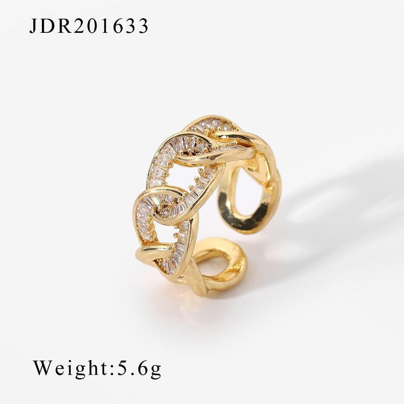 European American New INS Style 18K Gold Copper Inlaid Zircon Open Ring Fashion Retro Style Couple Rings Geometric Finger Ring For Women