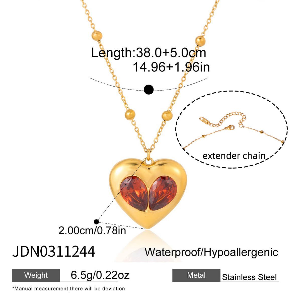 Original Valentine's Day Jewelry for Women: Titanium Steel Heart Zircon Necklace, Light Luxury & Minimalist Clavicle Chain, Stainless Steel Jewelry