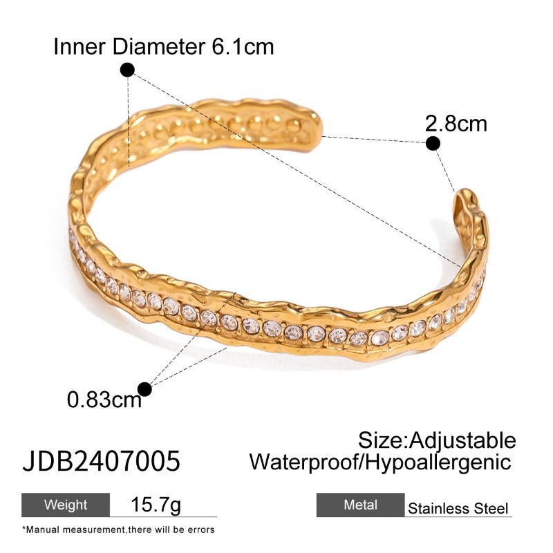 European American Stainless Steel Zircon Bracelet High-End INS Open Bangle Titanium Steel Hand Jewelry Cross-Border Fashion Bracelet for Women