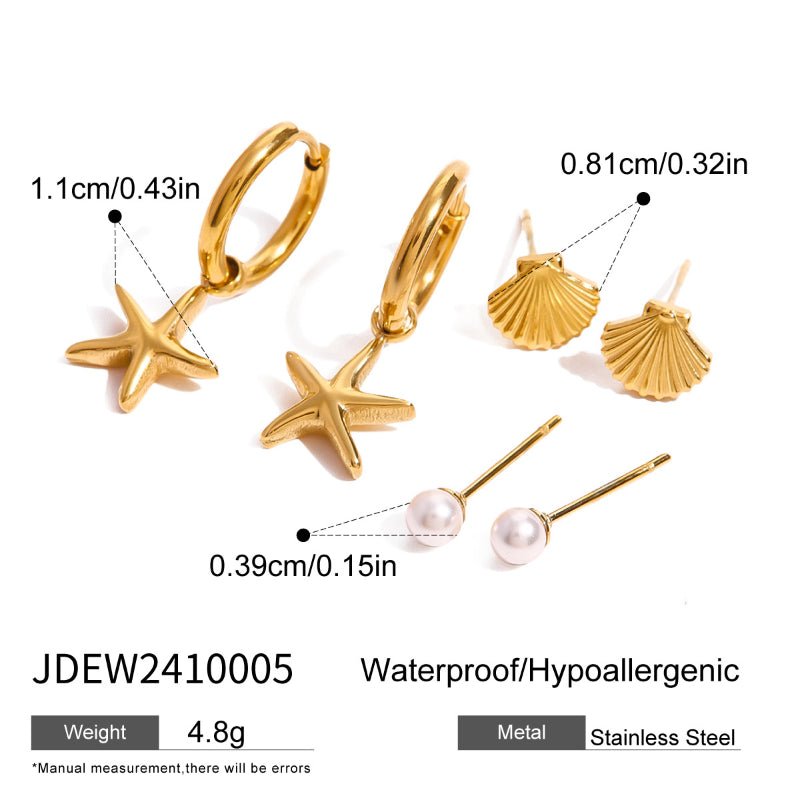 European American 3 Pairs Stainless Steel Zircon Stud Earrings High-End Dainty Pearl Earrings Titanium Steel Cross-Border Ear Jewelry for Women