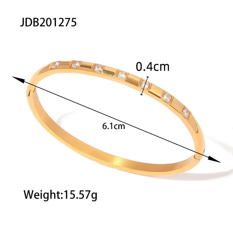 European American Stainless Steel Zircon Bracelet High-End INS Open Bangle Titanium Steel Hand Jewelry Cross-Border Fashion Bracelet for Women