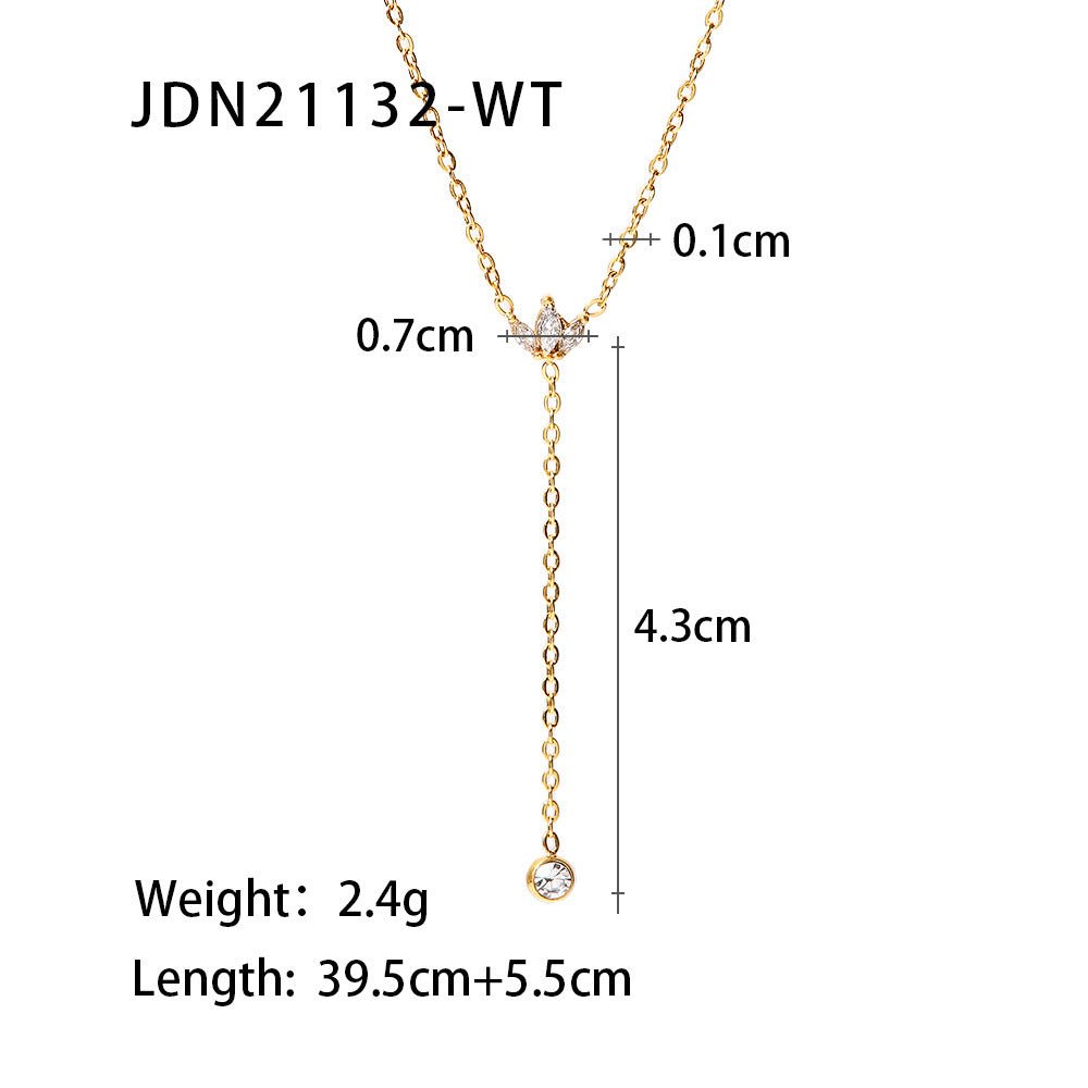 18K Gold Plated Titanium Steel Zircon Necklace - Light Luxury High-End Clavicle Chain, Fade-Resistant Stainless Steel Jewelry for Cross-Border
