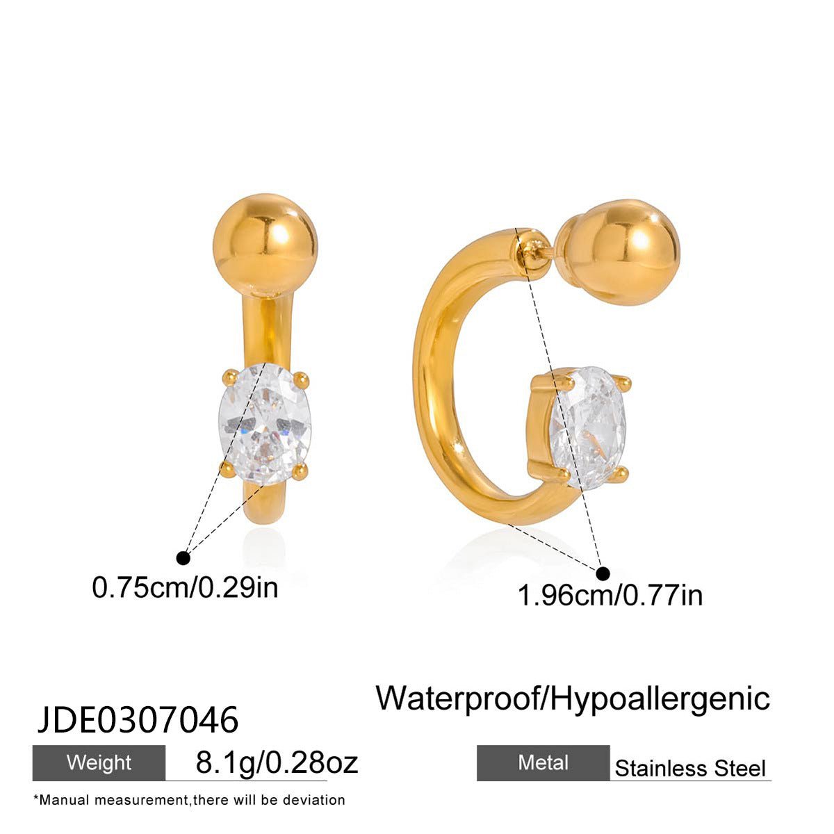 Tarnish-Free Stainless Steel Clip-On Earrings for Women Zircon Light Luxury High-End Jewelry Hypoallergenic Fall Winter Cross-Border Accessories