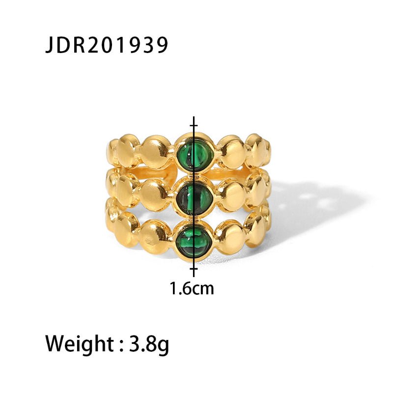 Vintage European American Stainless Steel Gem Ring 18K Gold Plated Band Wholesale Mid-Century Jewelry Rings for Women