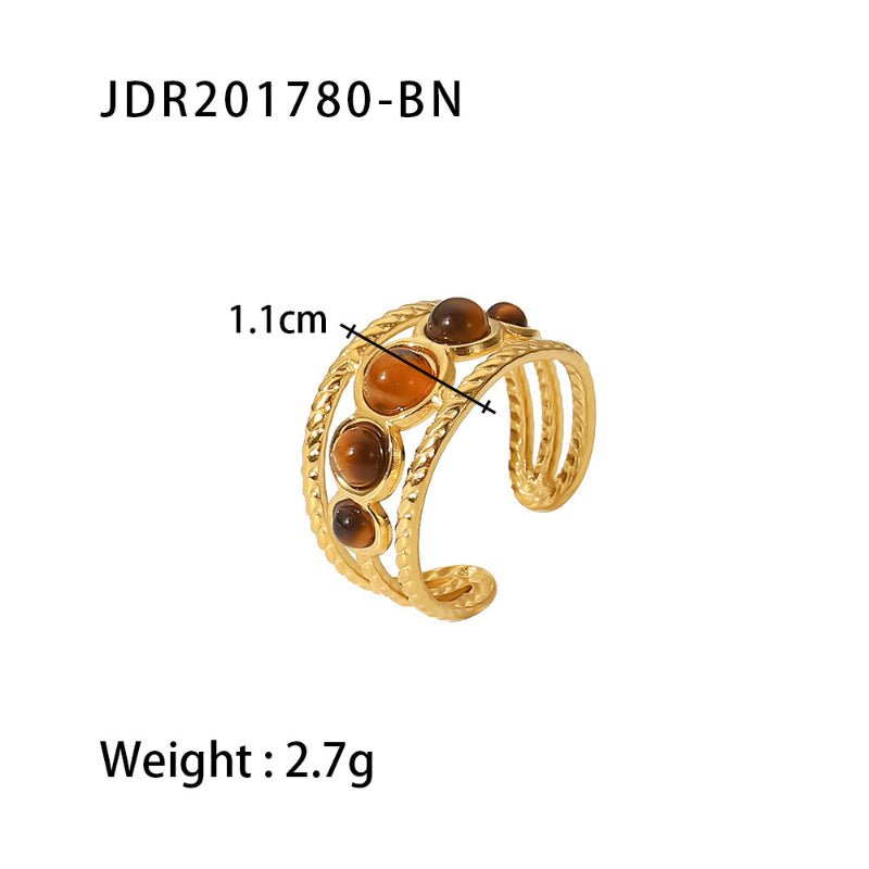 Vintage European American Stainless Steel Gem Ring 18K Gold Plated Band Wholesale Mid-Century Jewelry Rings for Women