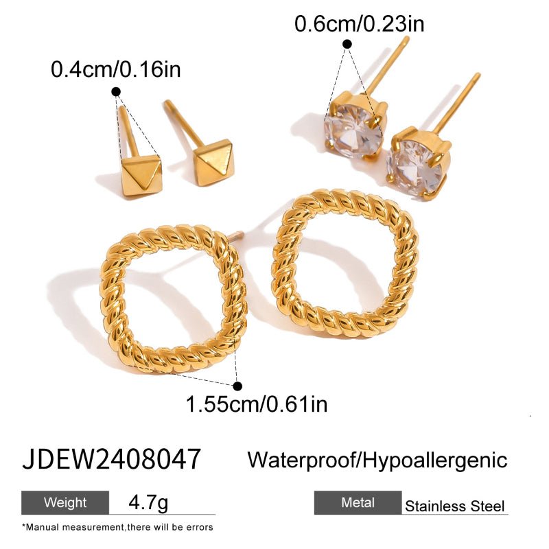 European American 3 Pairs Stainless Steel Zircon Stud Earrings High-End Dainty Pearl Earrings Titanium Steel Cross-Border Ear Jewelry for Women