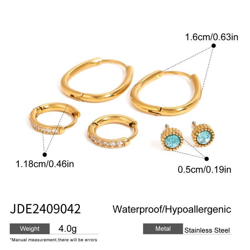 European American 3 Pairs Stainless Steel Zircon Stud Earrings High-End Dainty Pearl Earrings Titanium Steel Cross-Border Ear Jewelry for Women