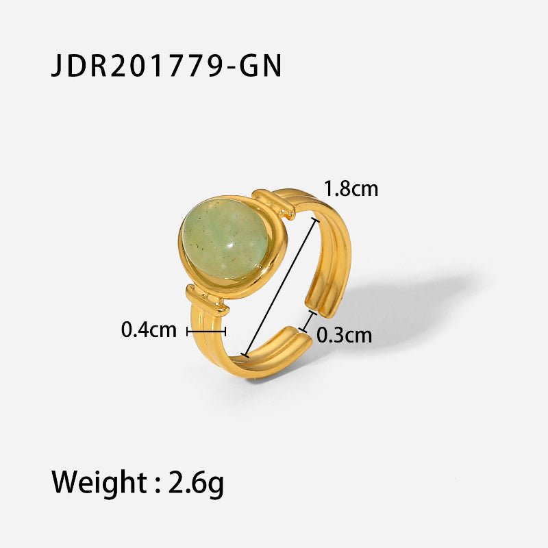Vintage European American Stainless Steel Gem Ring 18K Gold Plated Band Wholesale Mid-Century Jewelry Rings for Women
