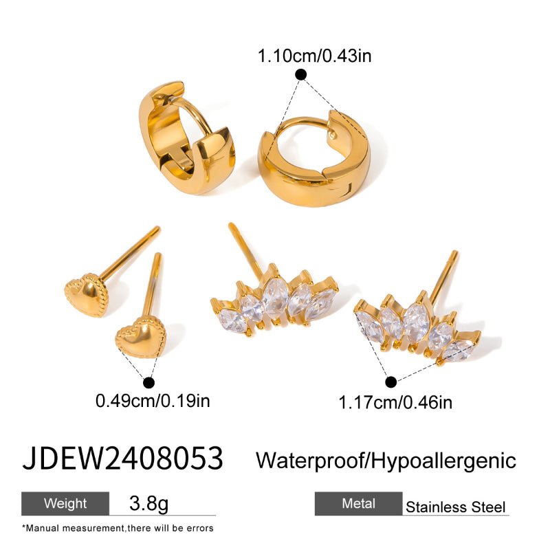 European American 3 Pairs Stainless Steel Zircon Stud Earrings High-End Dainty Pearl Earrings Titanium Steel Cross-Border Ear Jewelry for Women