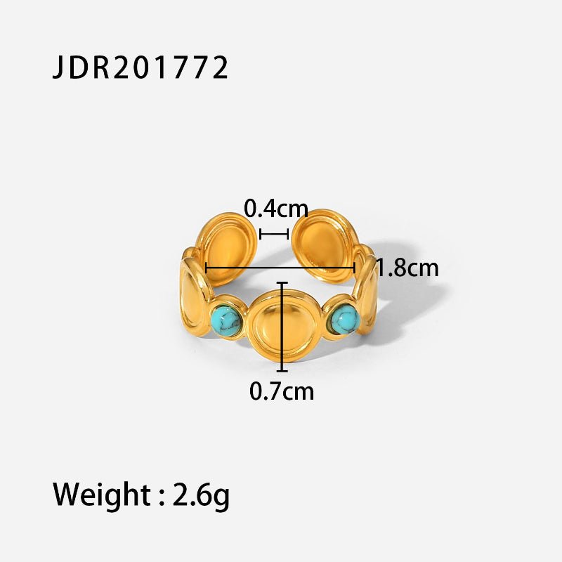 Vintage European American Stainless Steel Gem Ring 18K Gold Plated Band Wholesale Mid-Century Jewelry Rings for Women