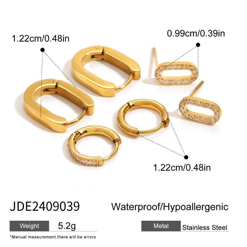 European American 3 Pairs Stainless Steel Zircon Stud Earrings High-End Dainty Pearl Earrings Titanium Steel Cross-Border Ear Jewelry for Women