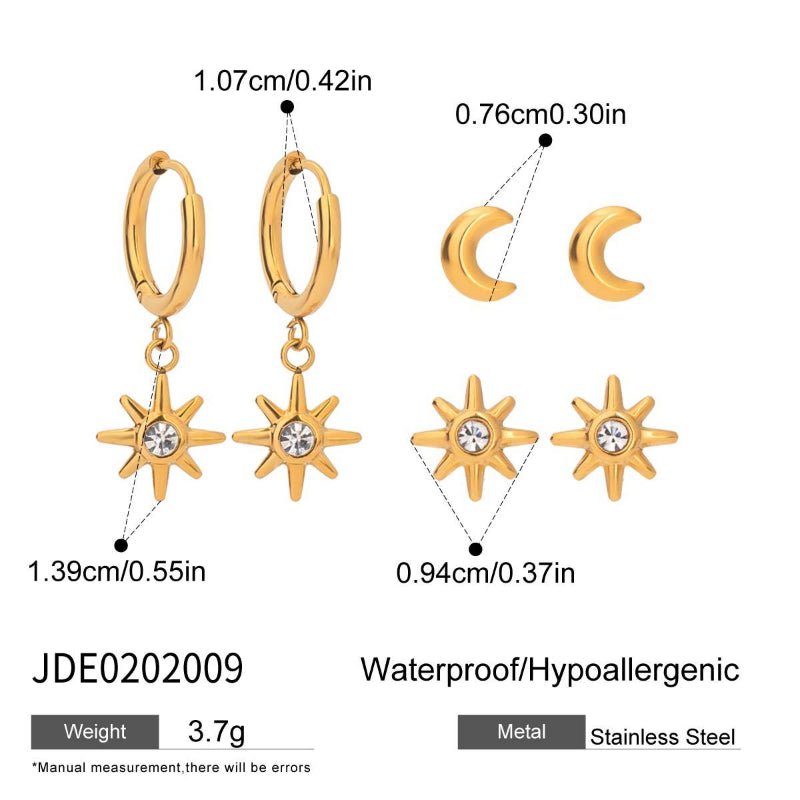 European American 3 Pairs Stainless Steel Zircon Stud Earrings High-End Dainty Pearl Earrings Titanium Steel Cross-Border Ear Jewelry for Women